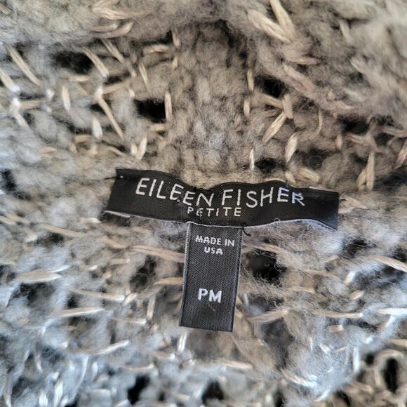 Eileen Fisher Eco Pebble Ash Cardigan Wool Alpaca Open Knit Gray Women Medium - Picture 10 of 12
